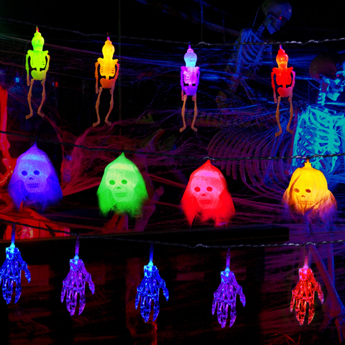 Halloween skeleton skull string lights – view 8