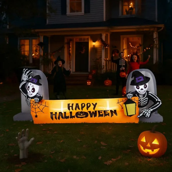 Inflatable skeleton tombstone Halloween yard decoration – view 2