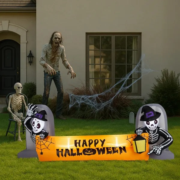 Inflatable skeleton tombstone Halloween yard decoration – view 6