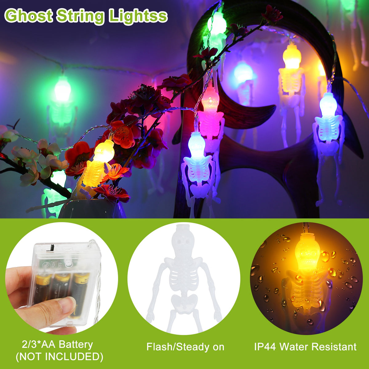Halloween skeleton skull string lights – view 6