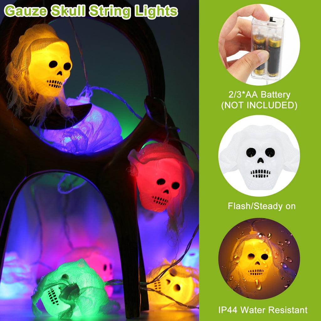 Halloween skeleton skull string lights – view 5