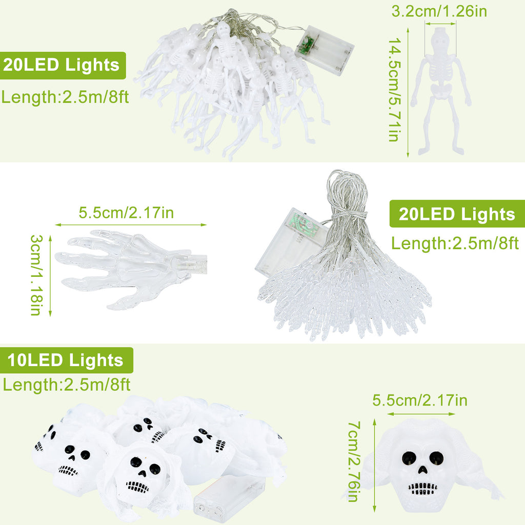 Halloween skeleton skull string lights – view 3