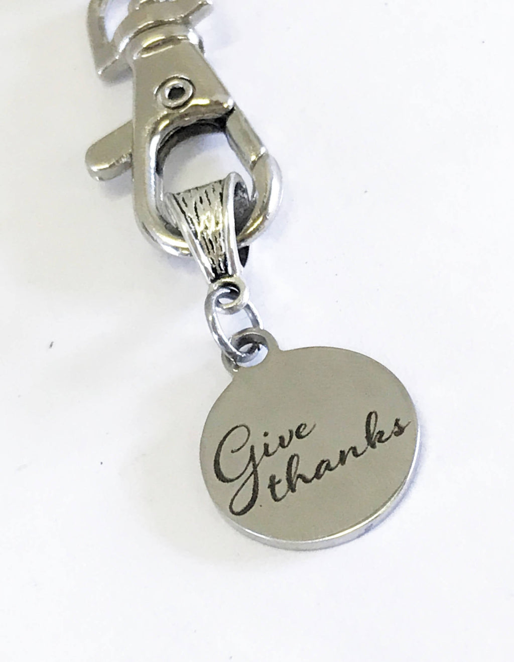 Give Thanks engraved stainless steel keychain – view 3