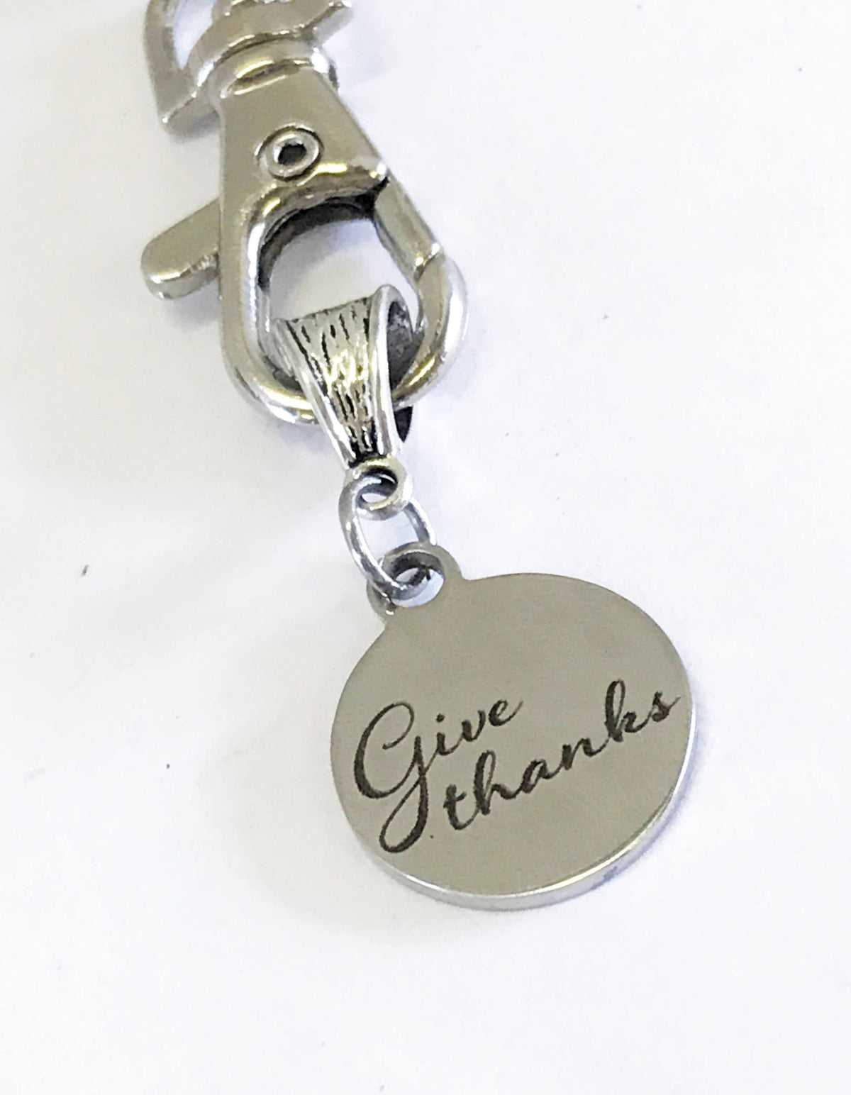 Give Thanks engraved stainless steel keychain – view 3