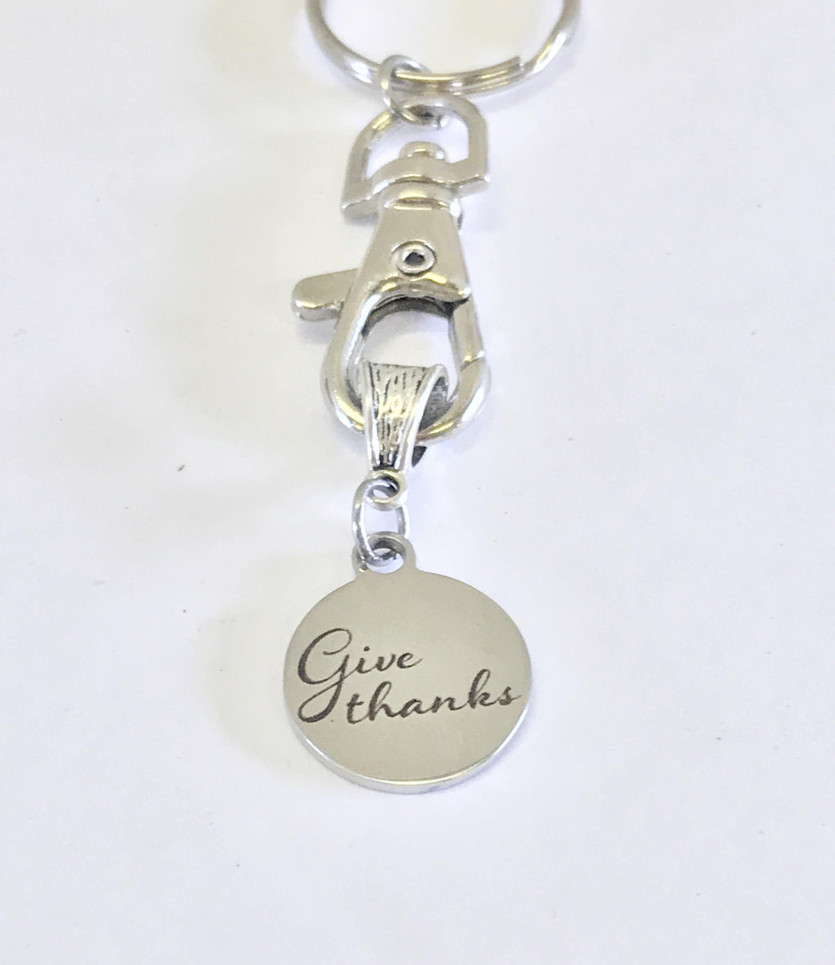 Give Thanks engraved stainless steel keychain – view 4