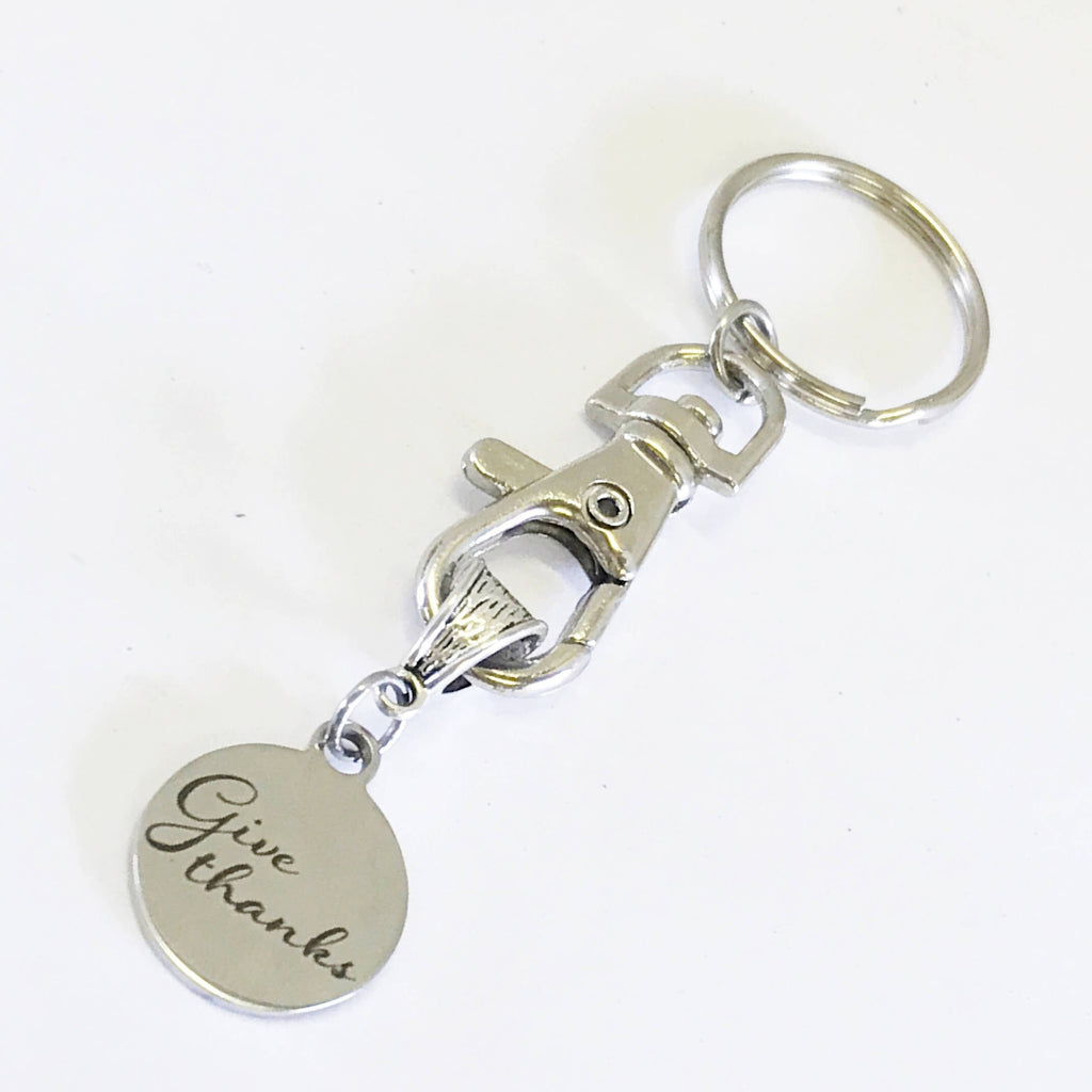 Give Thanks engraved stainless steel keychain – view 2