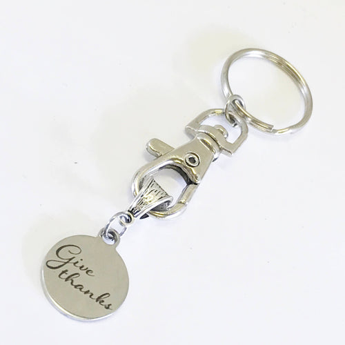 Give Thanks engraved stainless steel keychain – view 2